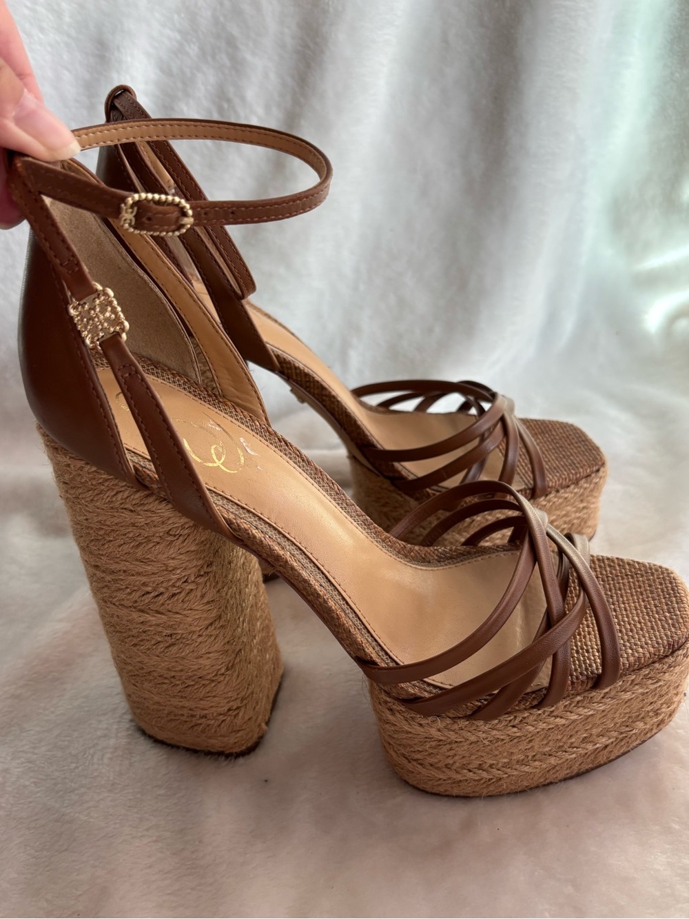 Sam Edelman Kade Cognac Leather Platform Sandals 5.5" Heel Size 8.5M